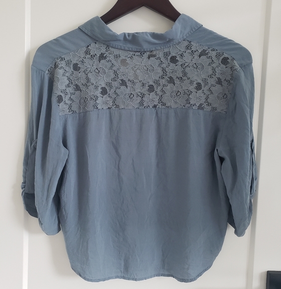 Blue fabric and lace long crop, size 6-8 US (10 AU) - Picture 2 of 3